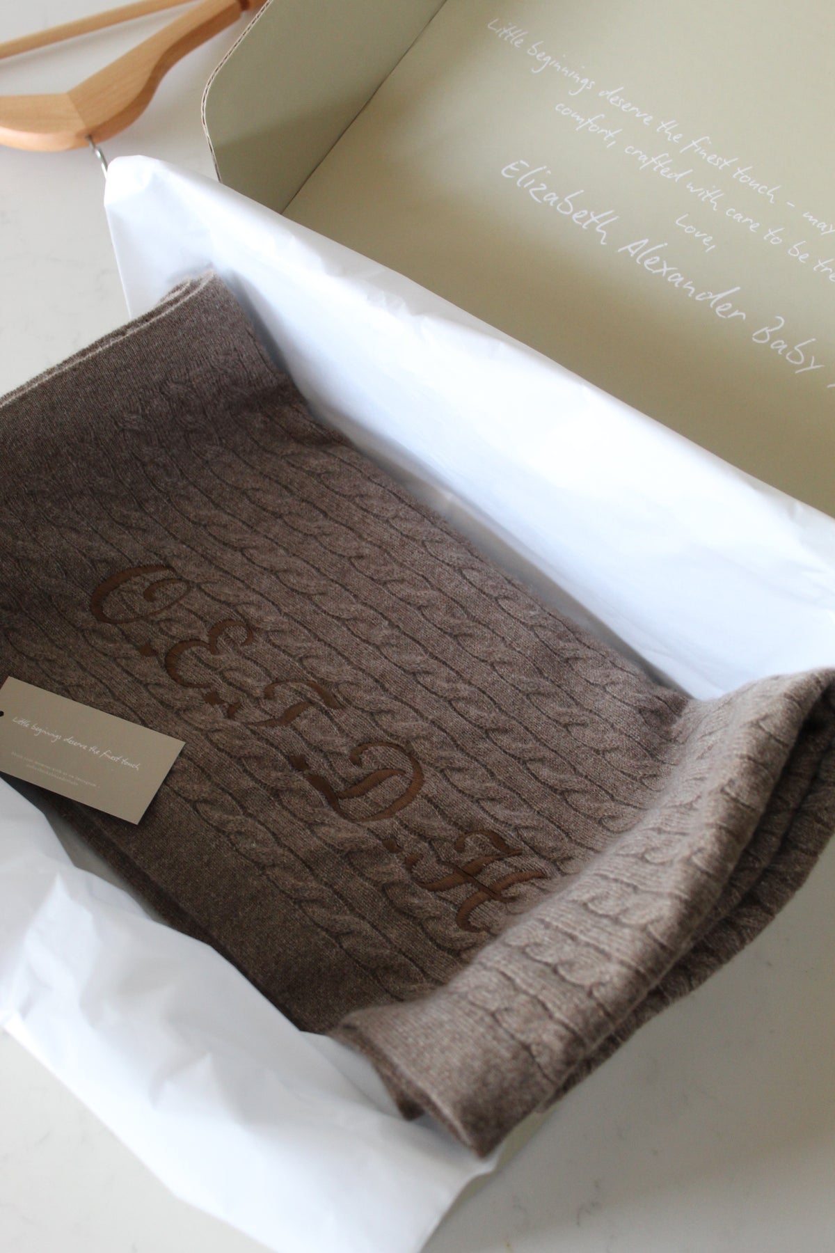 Personalised 100% Cashmere Baby Blanket in Walnut