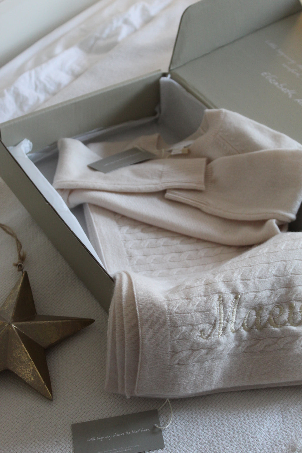 100% Cashmere Baby Blanket Feather (personalise me)